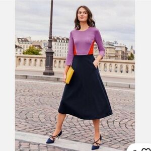 Boden 3/4 Sleeve Ivy Ponte Midi Dress Purple Red Navy Blue Colorblock
